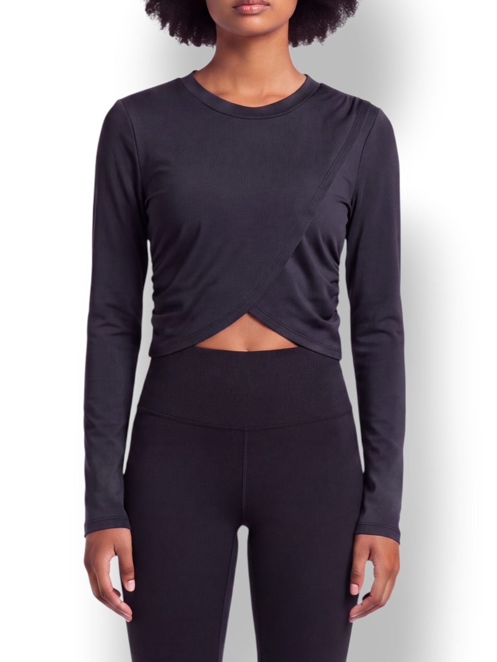 4/$20 FP Movement Free People Black Wrap Front Long Sleeve Crop Top Medium